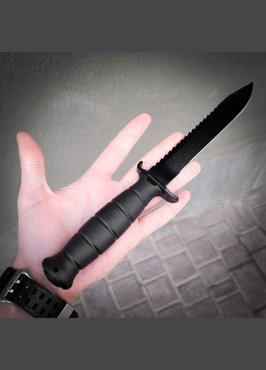 Тактичний ніж Glock FM81 (Австрія) з індивідуальним гравіювання з однієї сторони з фіксованим клинком з ножнами (чорний) Grand Way (365752611)