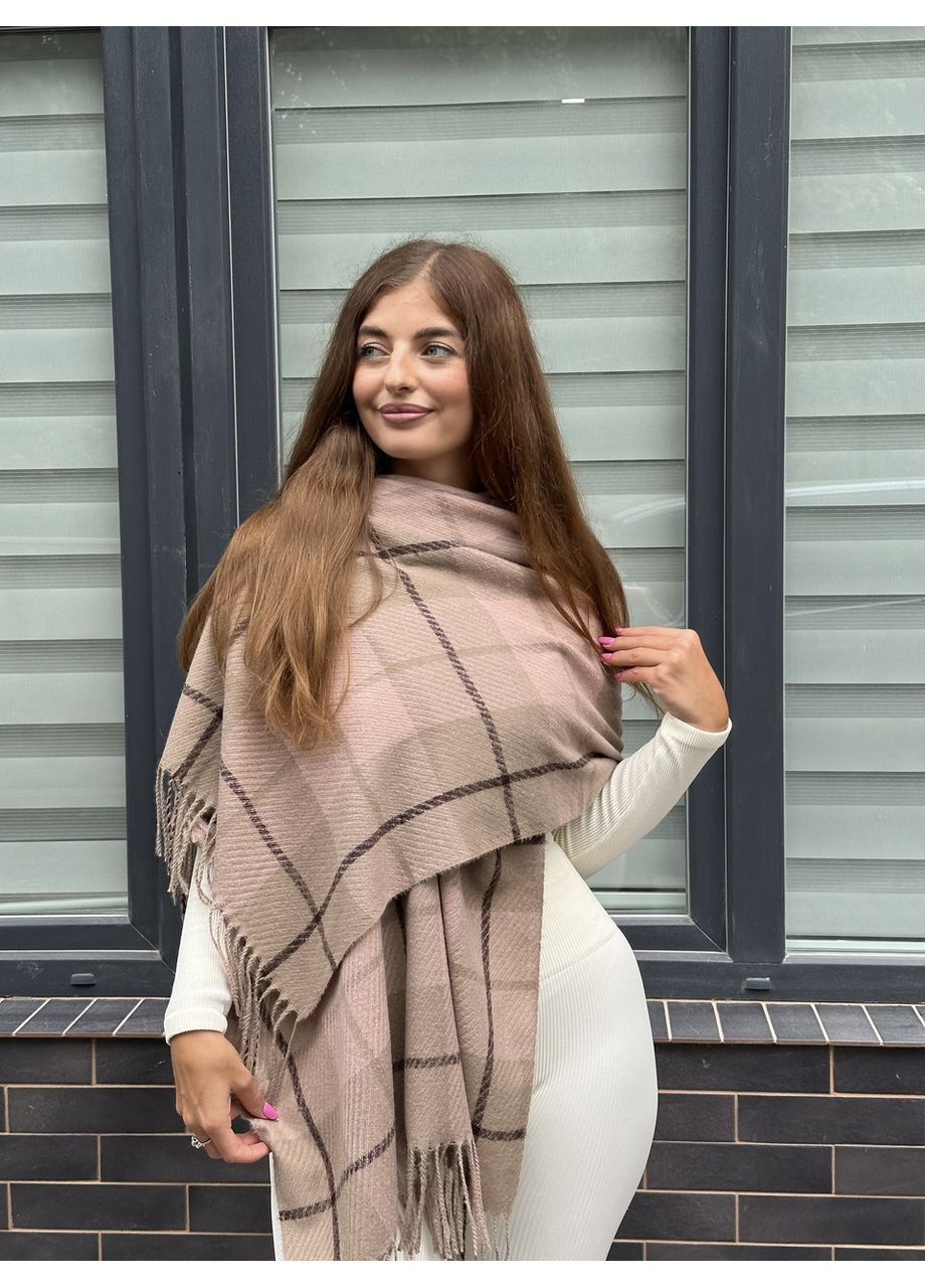 Шарф кашеміровий палантин жіночий в клітинку темно No Brand (359429666)