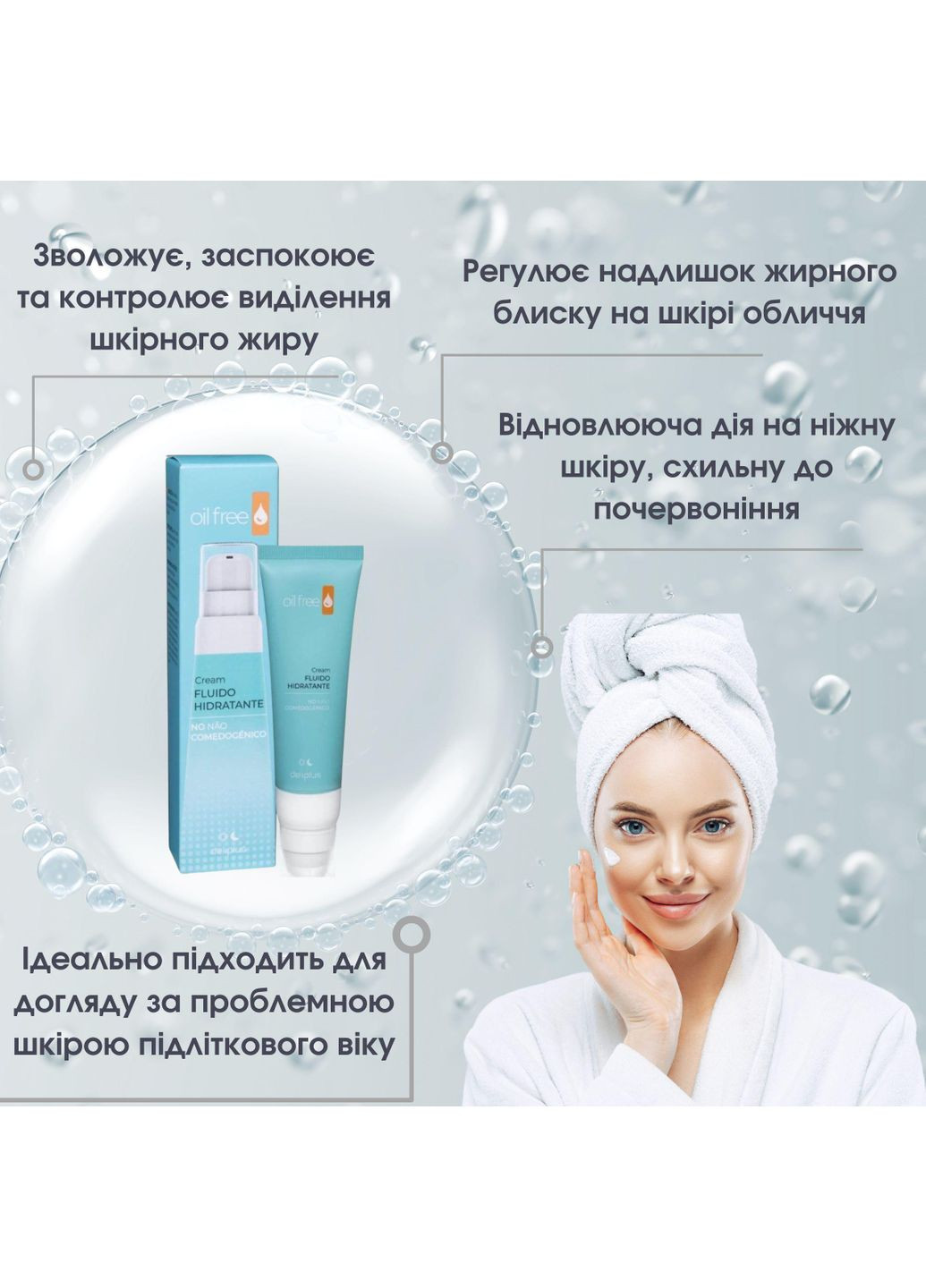 Зволожуючий крем – флюїд для обличчя без масел від прищів для жирної шкіри 50 мл FLUIDO HIDRATANTE Deliplus (302975818)