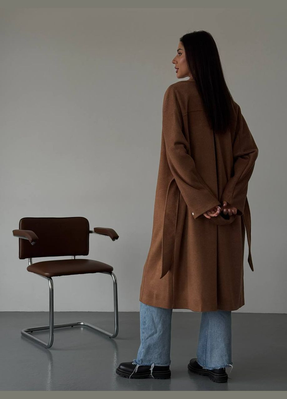 Коричневое демисезонное Кашемировое оверсайз пальто без подкладки. оверсайз Vakko