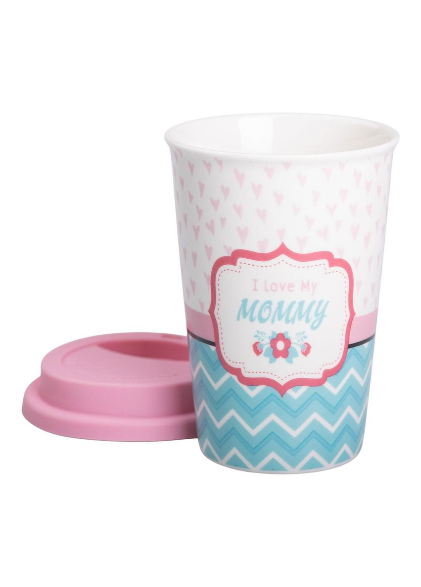 Стакан порцелянаовий 420 мл з силіконовою кришкою I love my mommy RX-N240288LM Liling Rongxiang Ceramic (369143091)