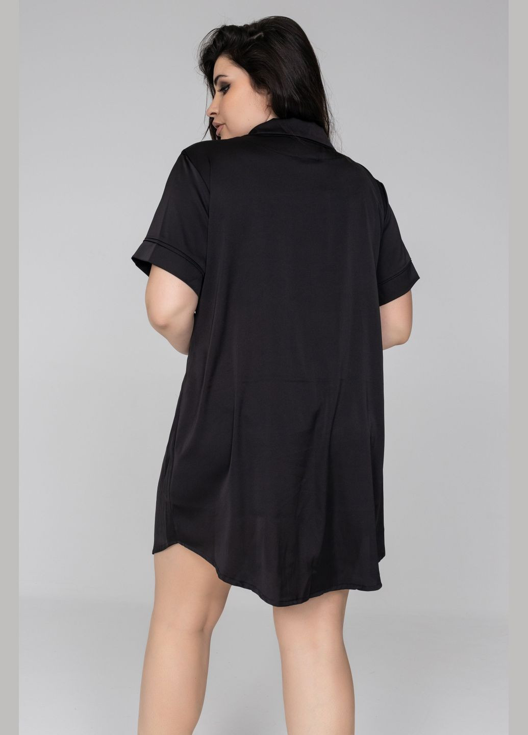 Черный демисезонный ночная сорочка-рубашка с коротким рукавом н1485 чорный MiaNaGreen