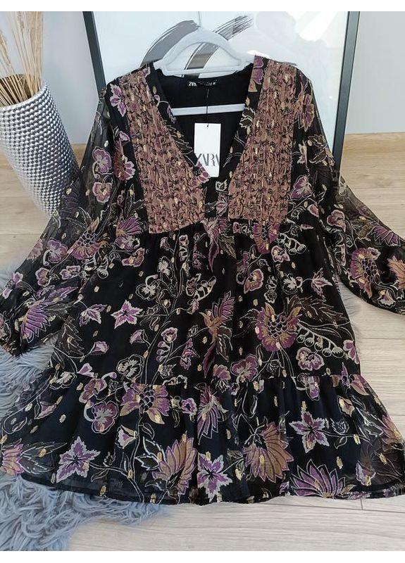 Комбінована металізована сукня з квітковим принтом. Zara