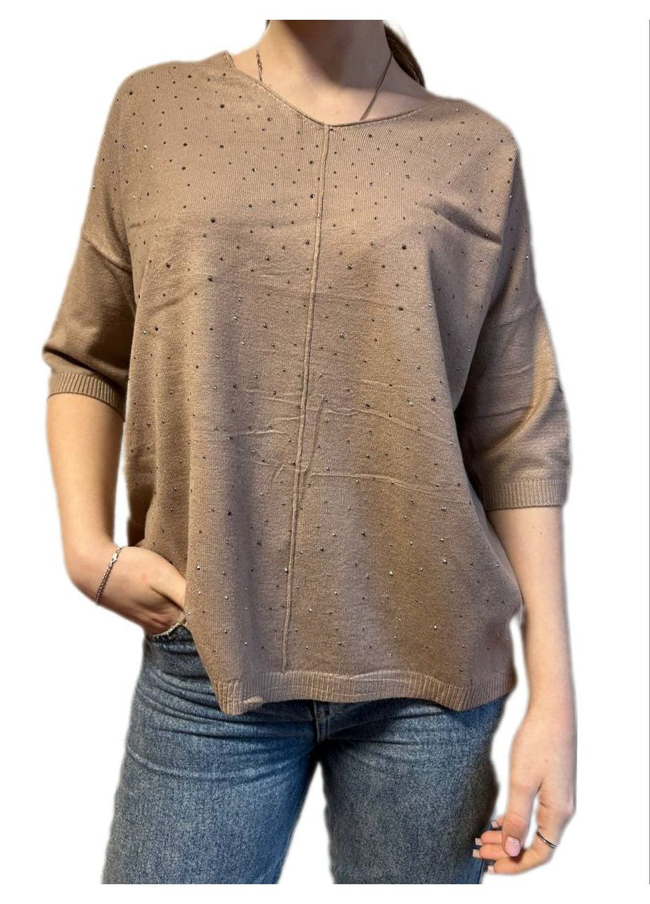 Кавовий демісезонний джемпер с камнями Glam Panic