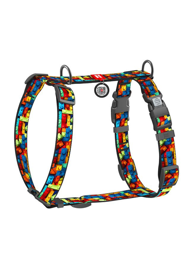 Шлея для собак анатомическая H-образная WAUDOG Nylon с QR паспортом, рисунок "Голубые", пластиковый фастекс,, Ш 25 мм, A 51-85 No Brand (363200454)