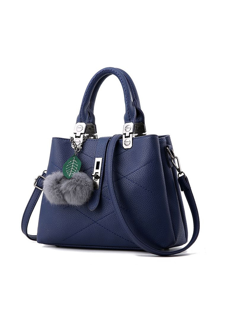 Женская сумка с меховым брелком шариком на плечо, небольшая наплечная экокожаная, синий (sku_1477С) No Brand (330575957)
