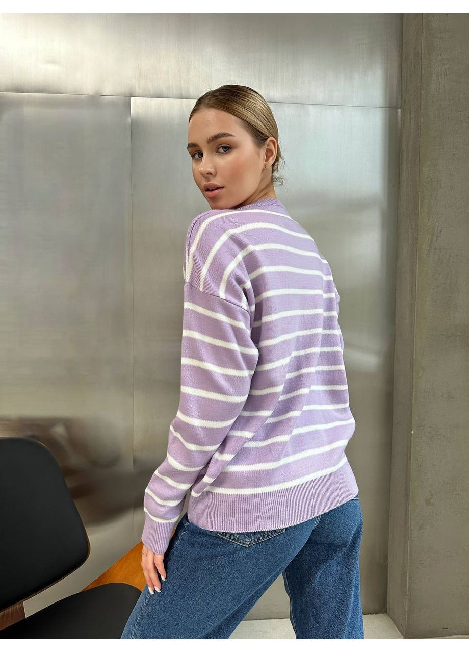 Лавандовий демісезонний жіночий светр в смужку No Brand
