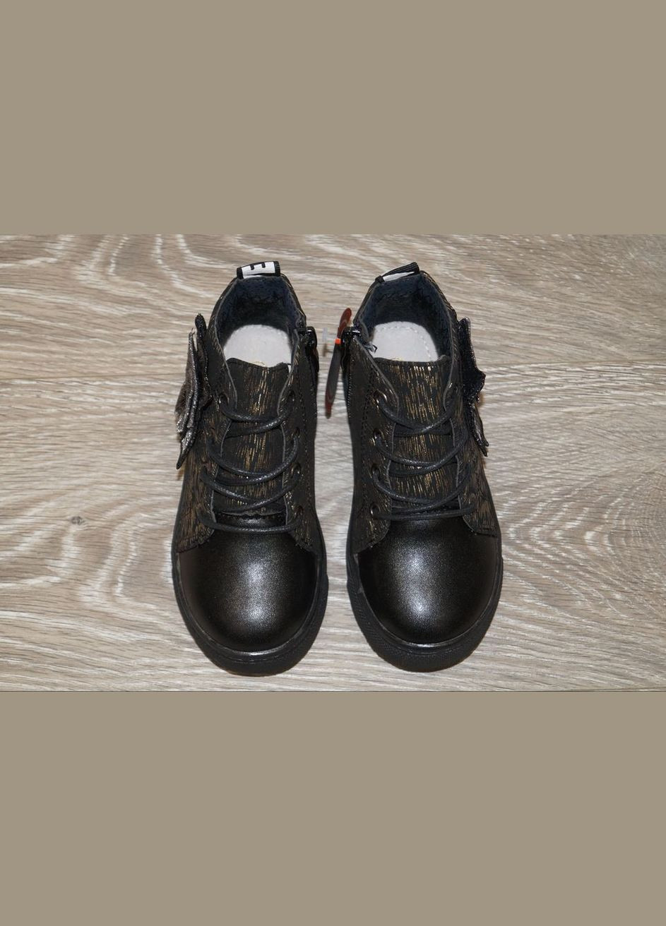 Черные праздничные, повседневные, кэжуал осенние демисезонные ботинки для девочки черные с объемным цветком GFB