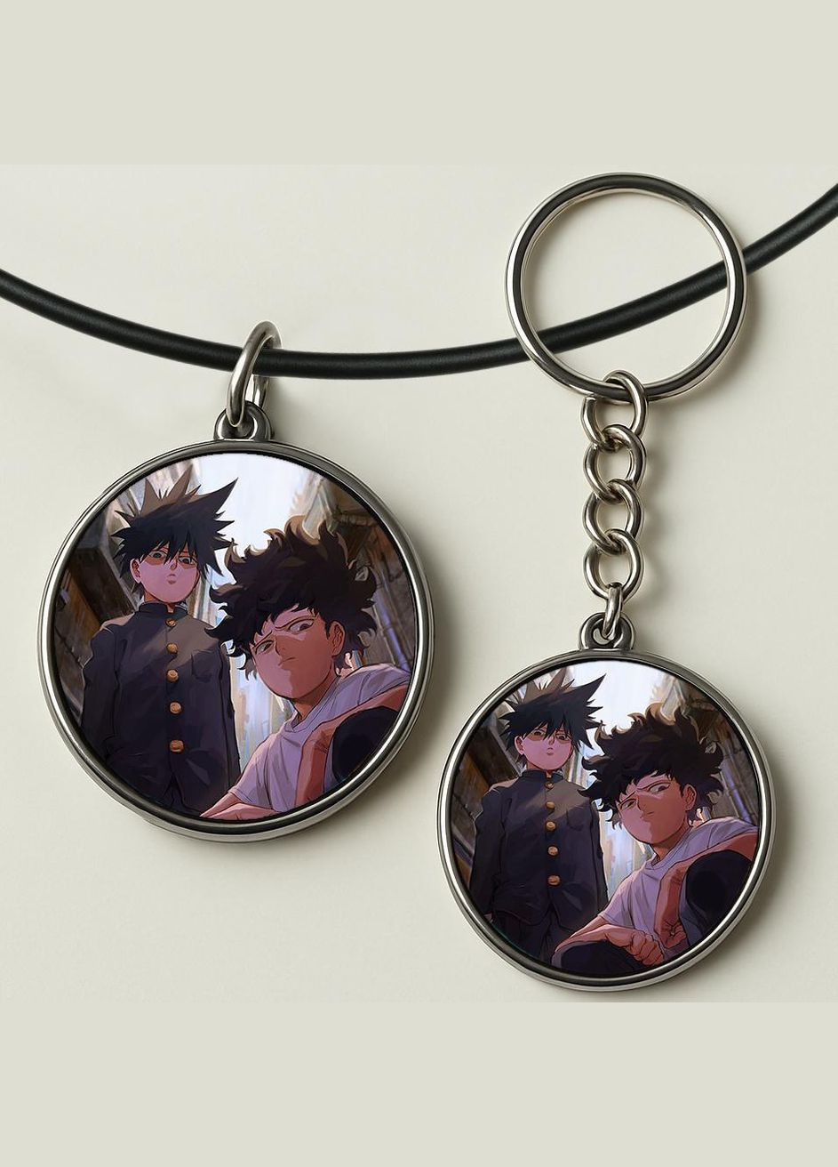 Набор подвеска (кулон) и брелок Аниме Моб Психо #04 (подарочный набор) No Brand (332633293)