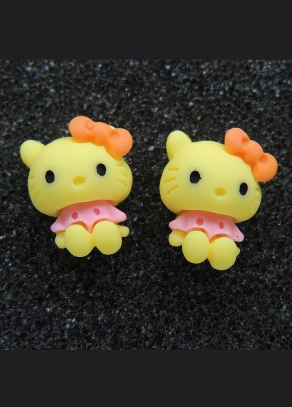 Клипсы серьги детские для ушей без пробивания уха серьги Hello Kitty Хеллоу Китти оранжевым Liresmina Jewelry (290982086)
