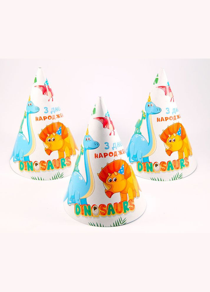 Ковпак святковий "Динозаври" 15 см, картонний з резинкою No Brand (302313502)