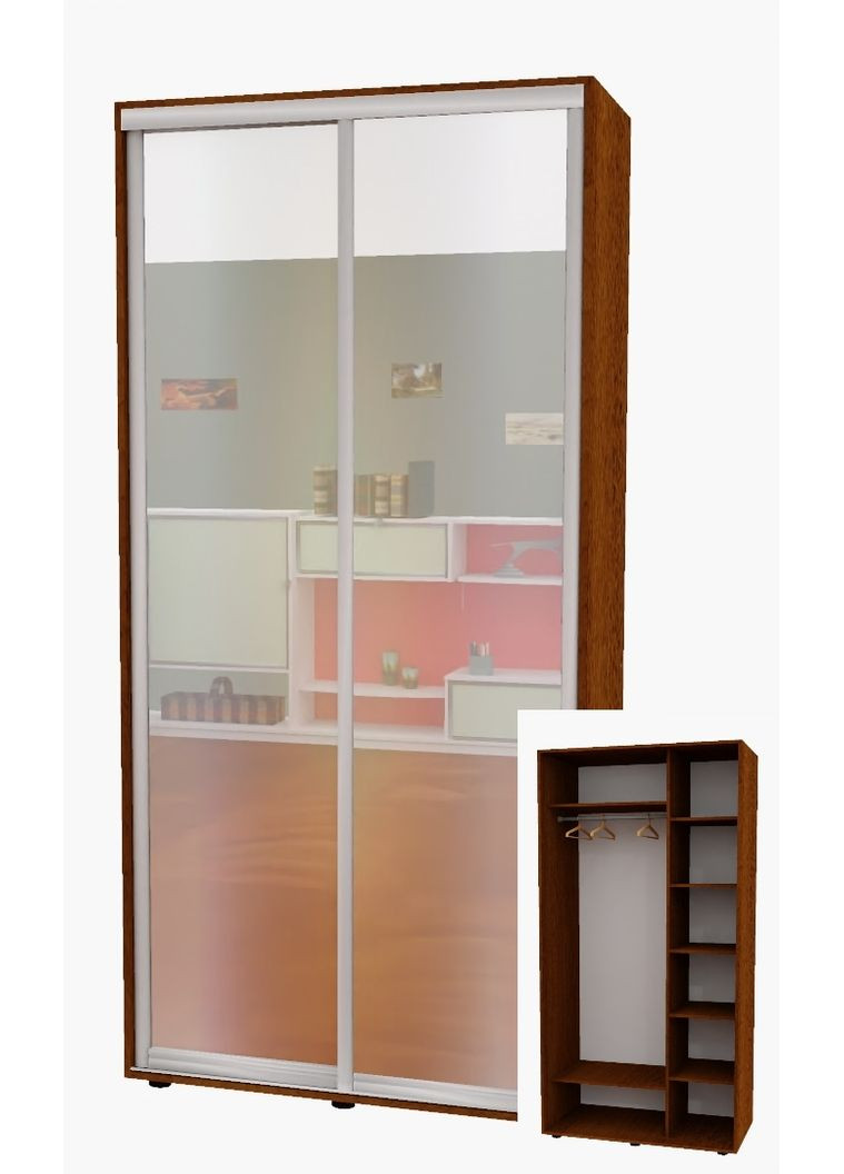 Шкаф-купе двухдверный 130*60*220 см Орех лесной 2 двери Зеркало Алекса (356770719)