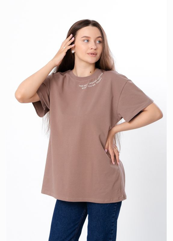Бежевая летняя футболка женская (оверсайз) (p-14033) с коротким рукавом Носи своє