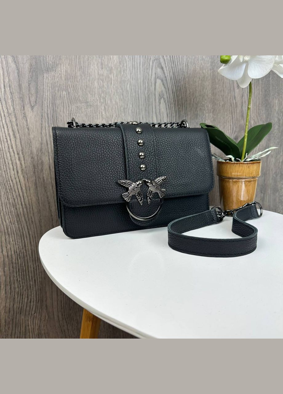 Шкіряна жіноча міні сумочка міні-сумка клатч пташки чорна з натуральної шкіри флотар Bird (328267035)