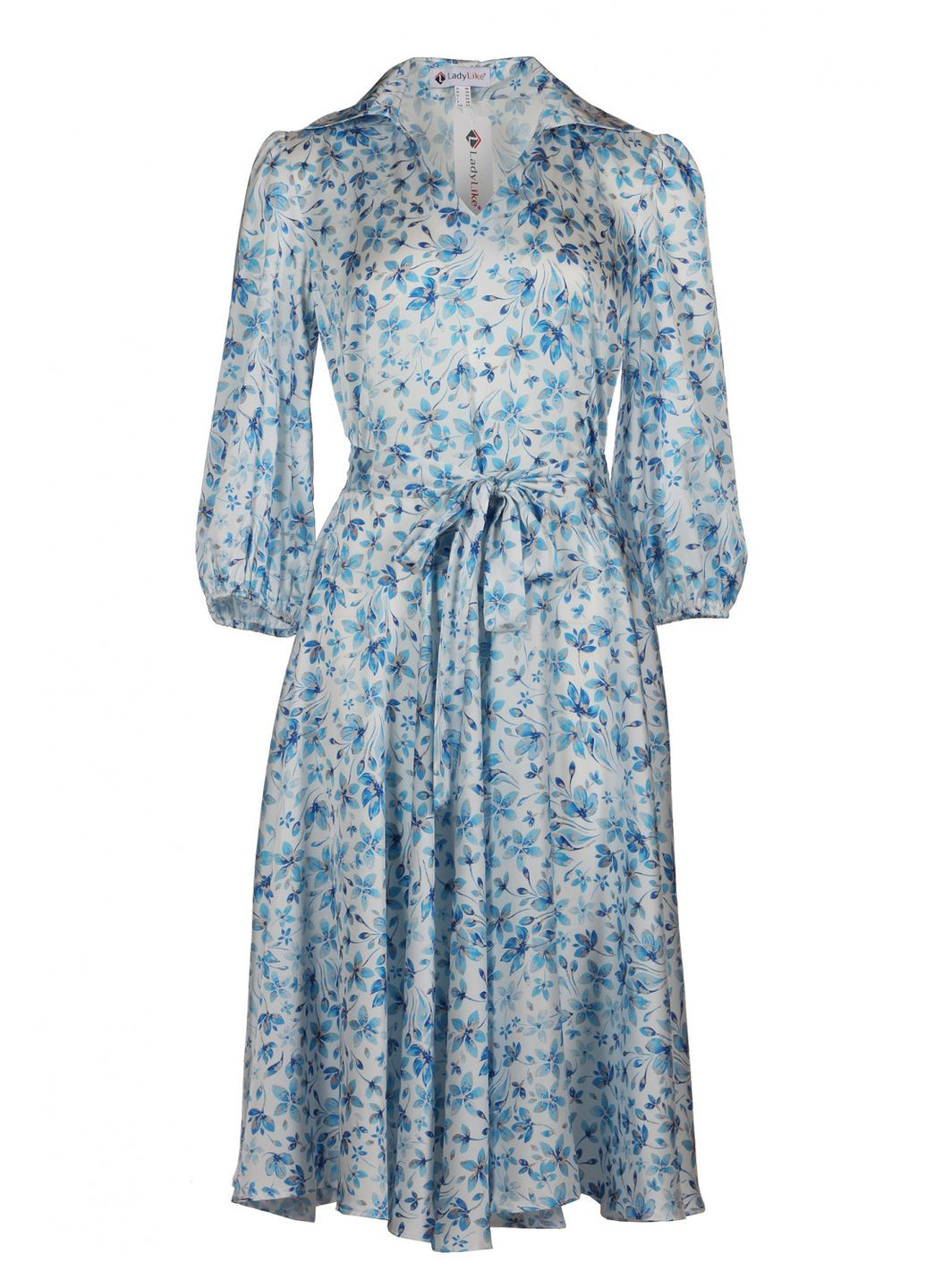 Голубое повседневный женское платье с прямым кроем и поясом (ll228435791) LadyLike