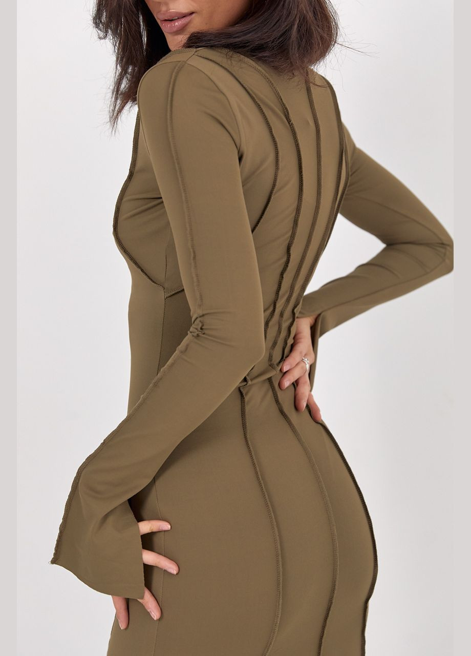 Оливкова (хакі) відвертий довга приталена сукня зі швами назовні - хакі Lurex