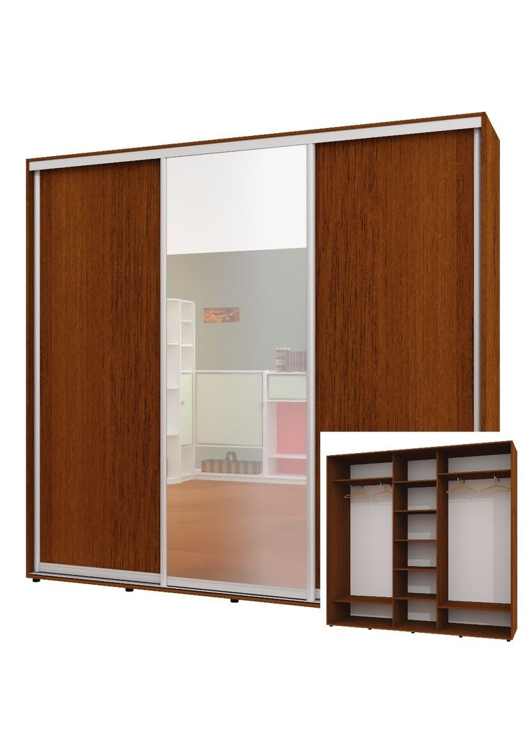 Шкаф-купе трехдверный 270*45*230 см Орех лесной 3 двери ДСП + Зеркало + ДСП ШК-04 Алекса (360458725)