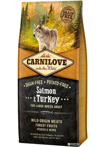 Сухий корм Adult Large Breed Salmon & Turkey 12 kg (для дорослих собак великих порід) Carnilove (293408315)