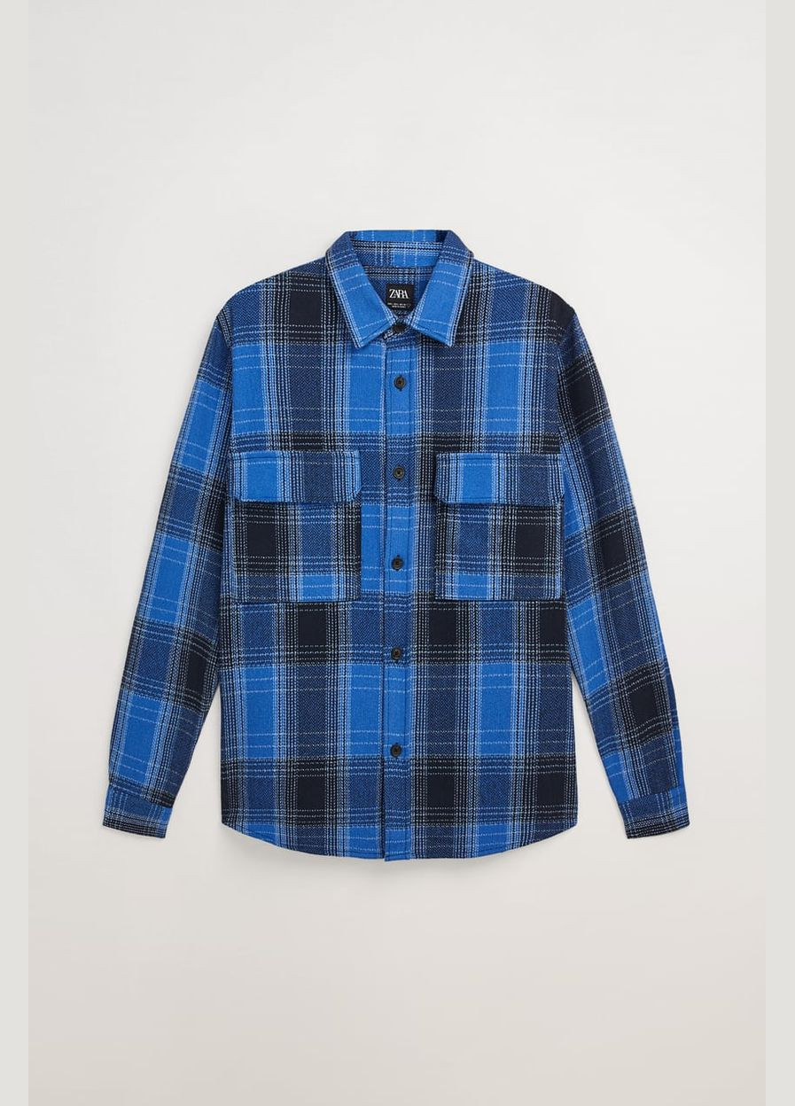 Куртка рубашка мужская в клетку синяя размер s Zara (299770041)