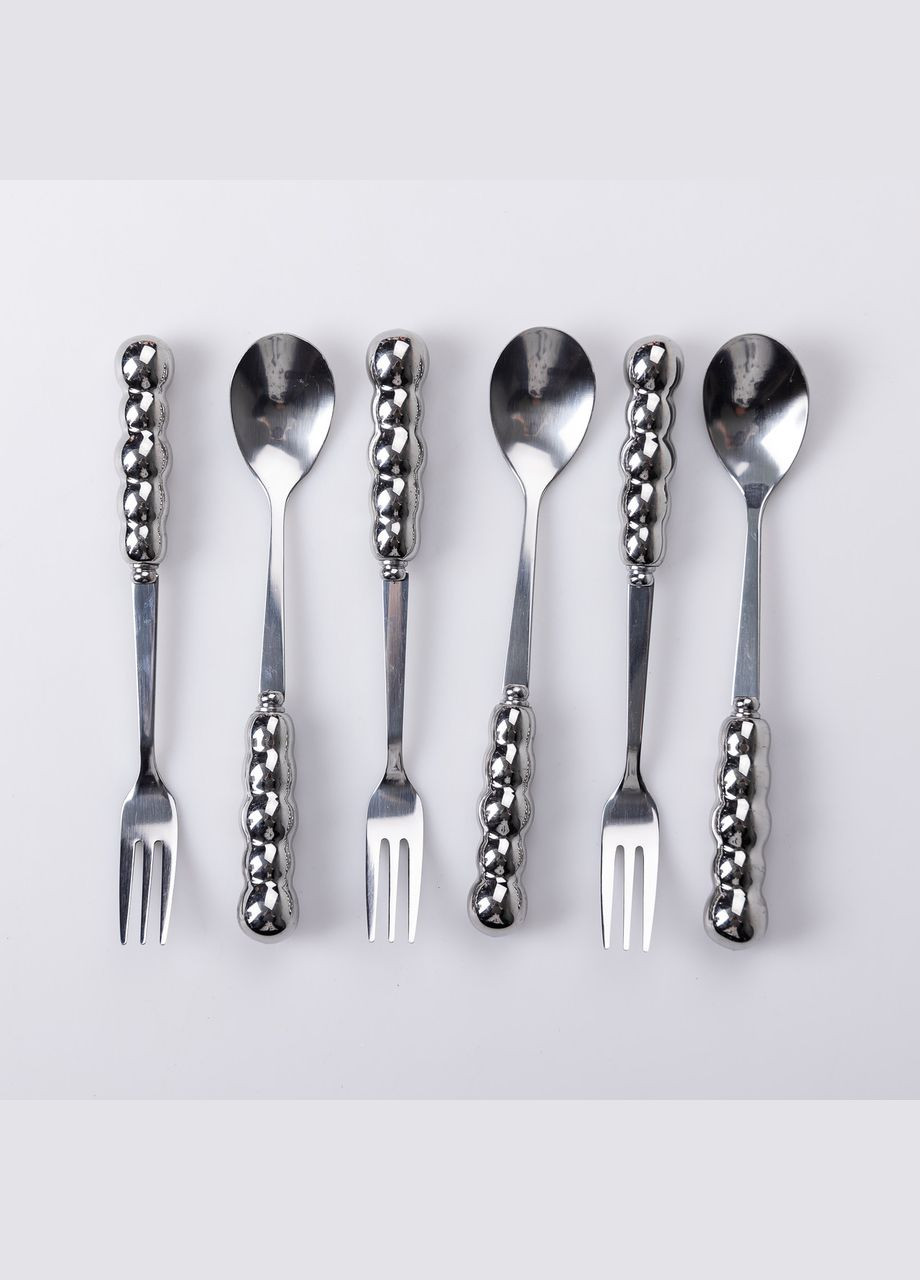 Набор десертных вилок и ложек с керамической подставкой, серебристый Yiwu (325449575)