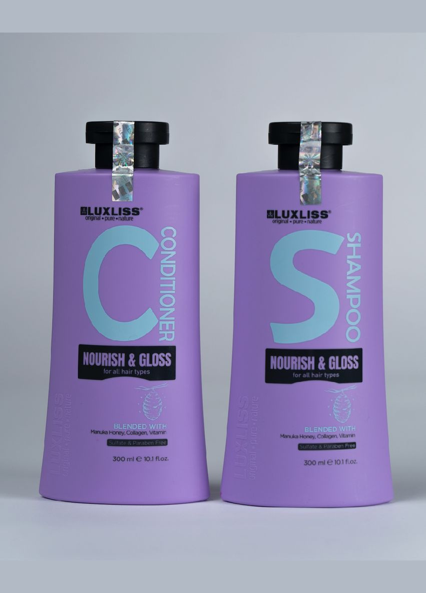 Набір догляду для живлення та блиску Nourish&Gloss шампунь 300 мл + кондиціонер 300 мл (90107) Luxliss (289870031)