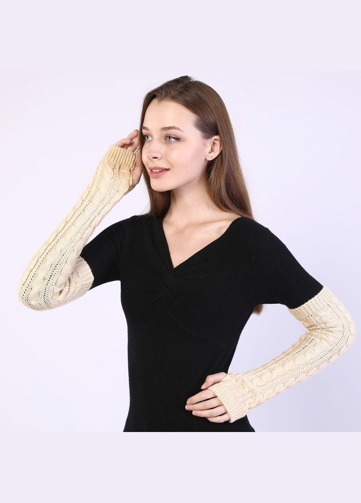 Мітенки довгі в'язані бежеві One Size No Brand (308250635)