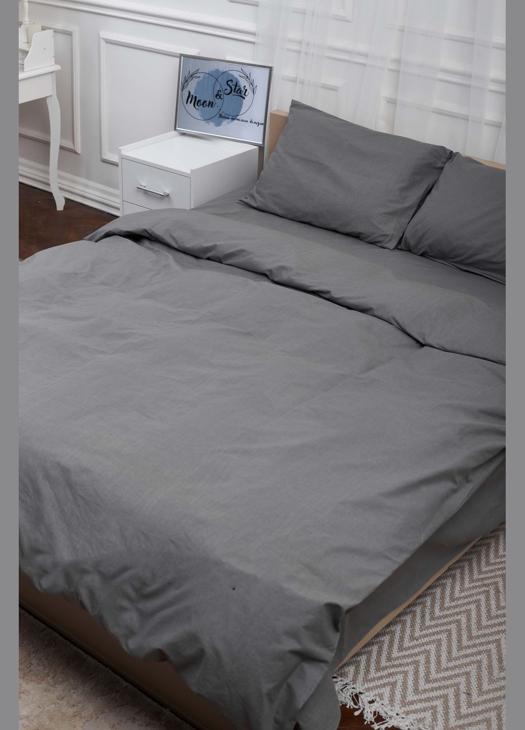 Комплект постільної білизни King Size 220x240 наволочки 4х70х70 Бязь Gold Люкс (MS-820001117) Moon&Star Gray (285717308)