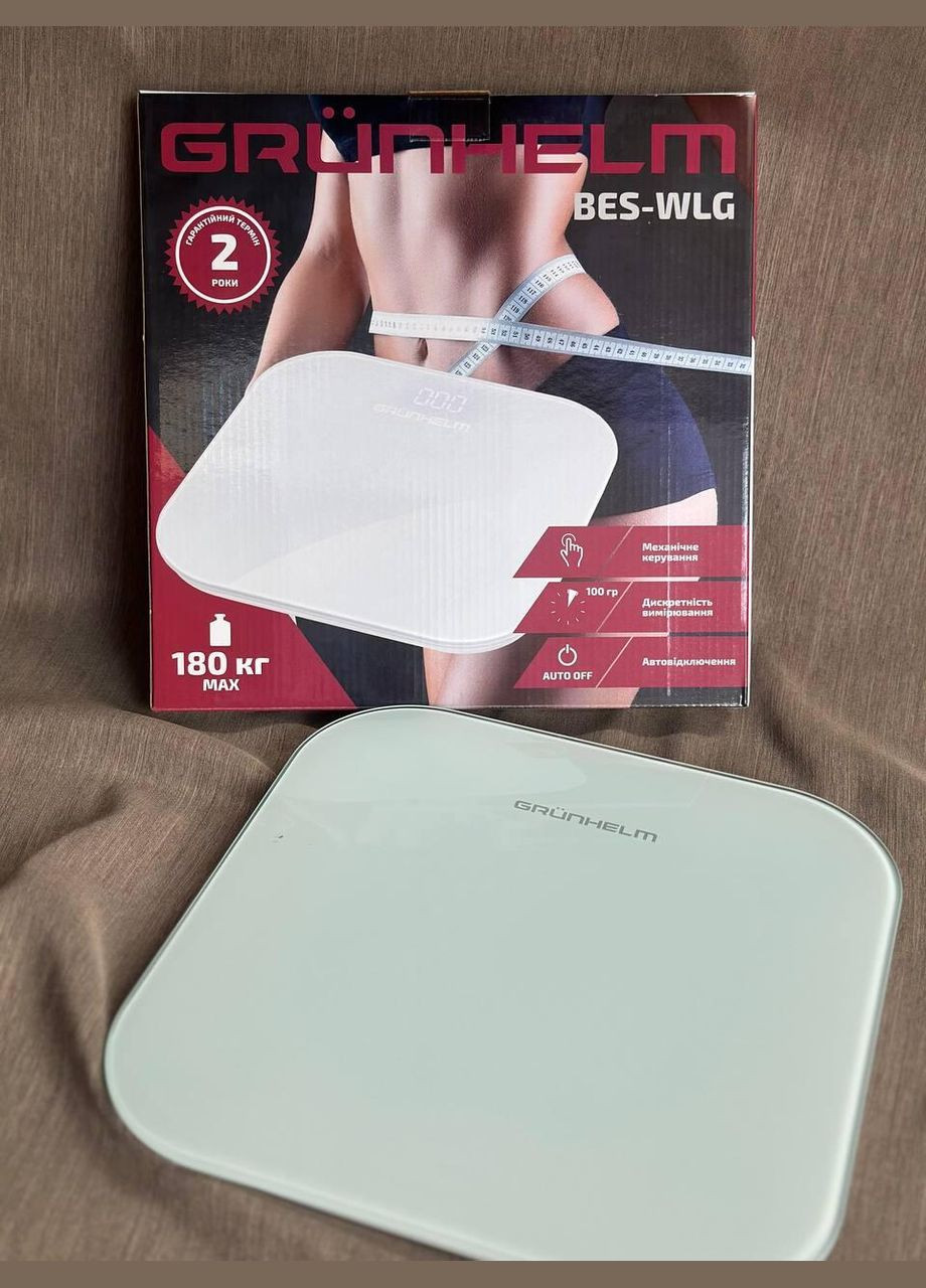 Напольные электронные весы бытовые BES-WLG стеклянные весы для дома 180кг Белый Grunhelm (302394830)