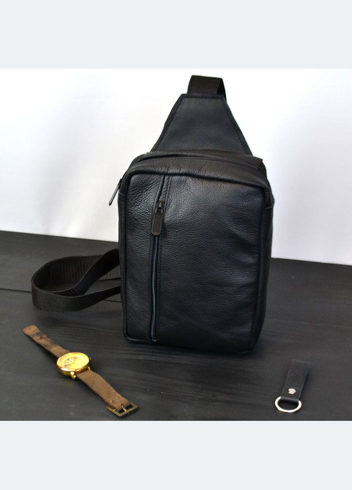 Сумка мужская - кожаная, нагрудная сумка слинг кожаная черная на 3 кармана, мужская сумка на грудь No Brand (306543347)