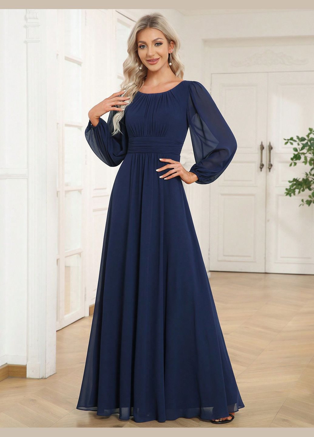 Темно-синее вечернее платье SHEIN однотонное