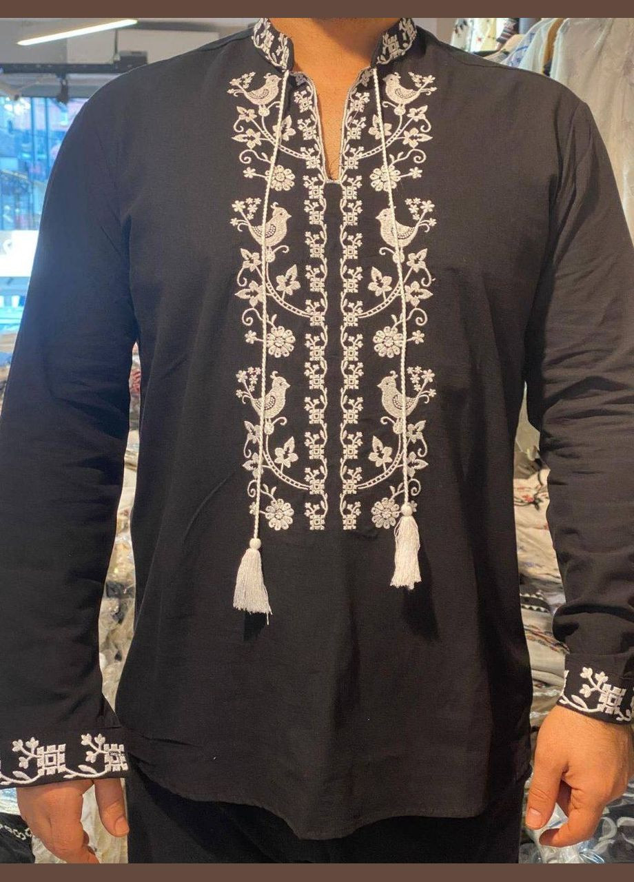 Чорна чоловіча вишиванка пташки чорна ESQ (315682230)