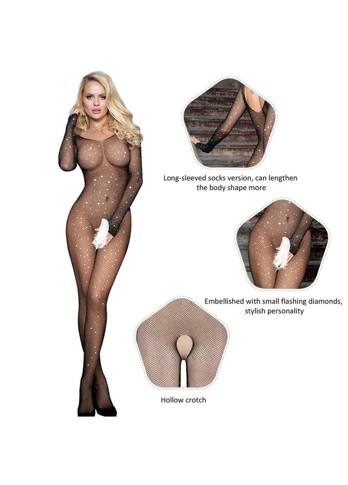 Комбинезон сетка Star Night с длинными рукавами и открытым доступом, черный No Brand (303883250)