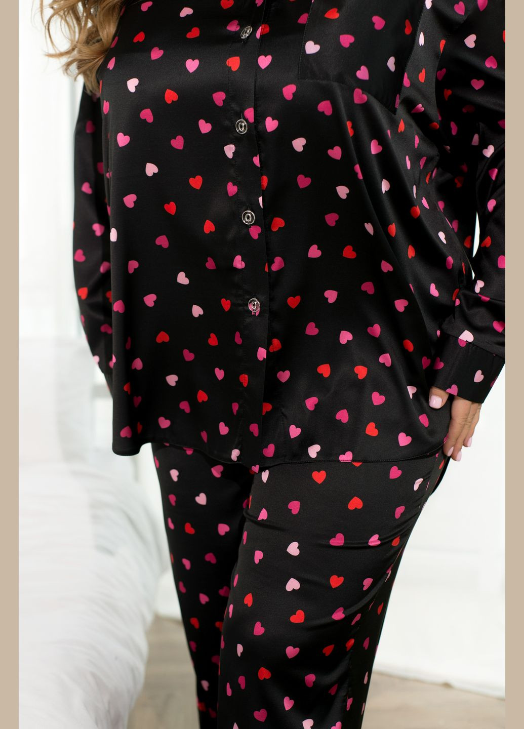 Чорна всесезон піжамний костюм сорочка + брюки Minova