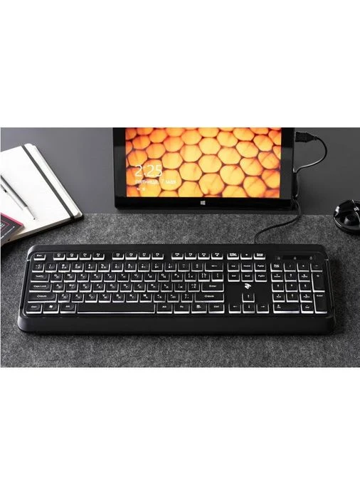 Клавиатура проводная компьютерная с белой подсветкой KS120 USB 2E (335834316)