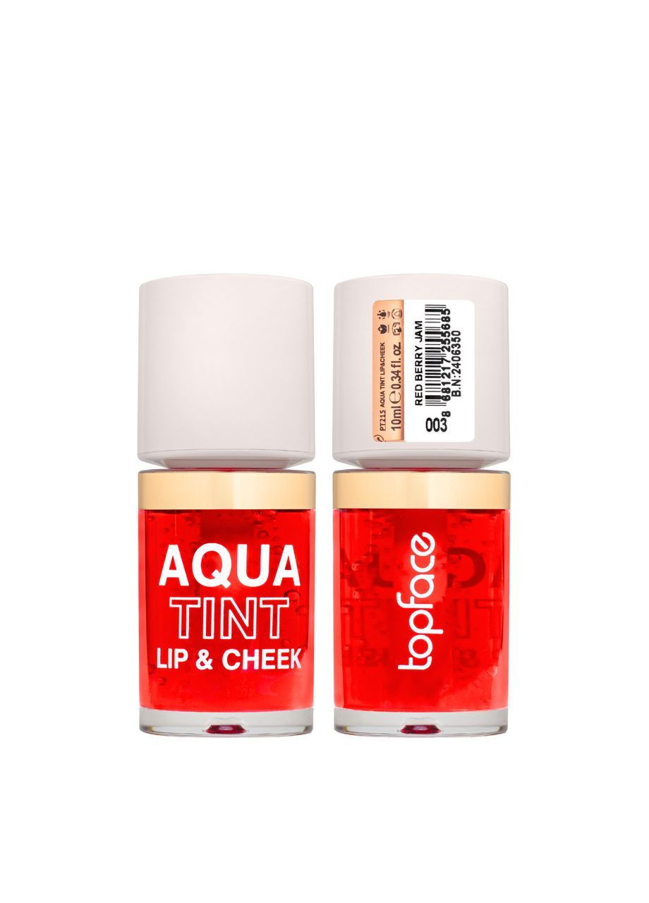 Жидкая помада тинт для губ и щек Aqua Tint Lip & Cheek на водной основе 10 мл ( РТ215), 02 Strawberry Jam Красный TopFace (363554954)