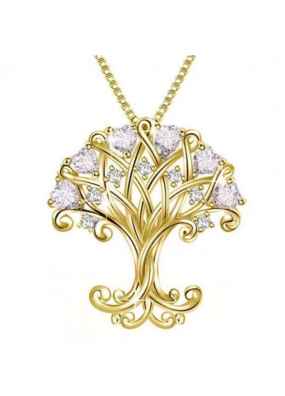 Кулон подвеска на цепочке в виде золотого Дерева Жизни с белыми фианитами 3.0 см Liresmina Jewelry (291119876)
