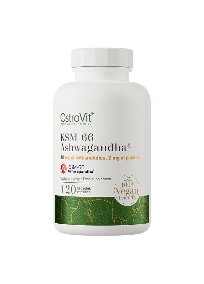 Екстракт ашваганди Vege KSM-66 Ashwagandha, 120 капсул бля бородьби зі стресом Ostrovit (334706128)