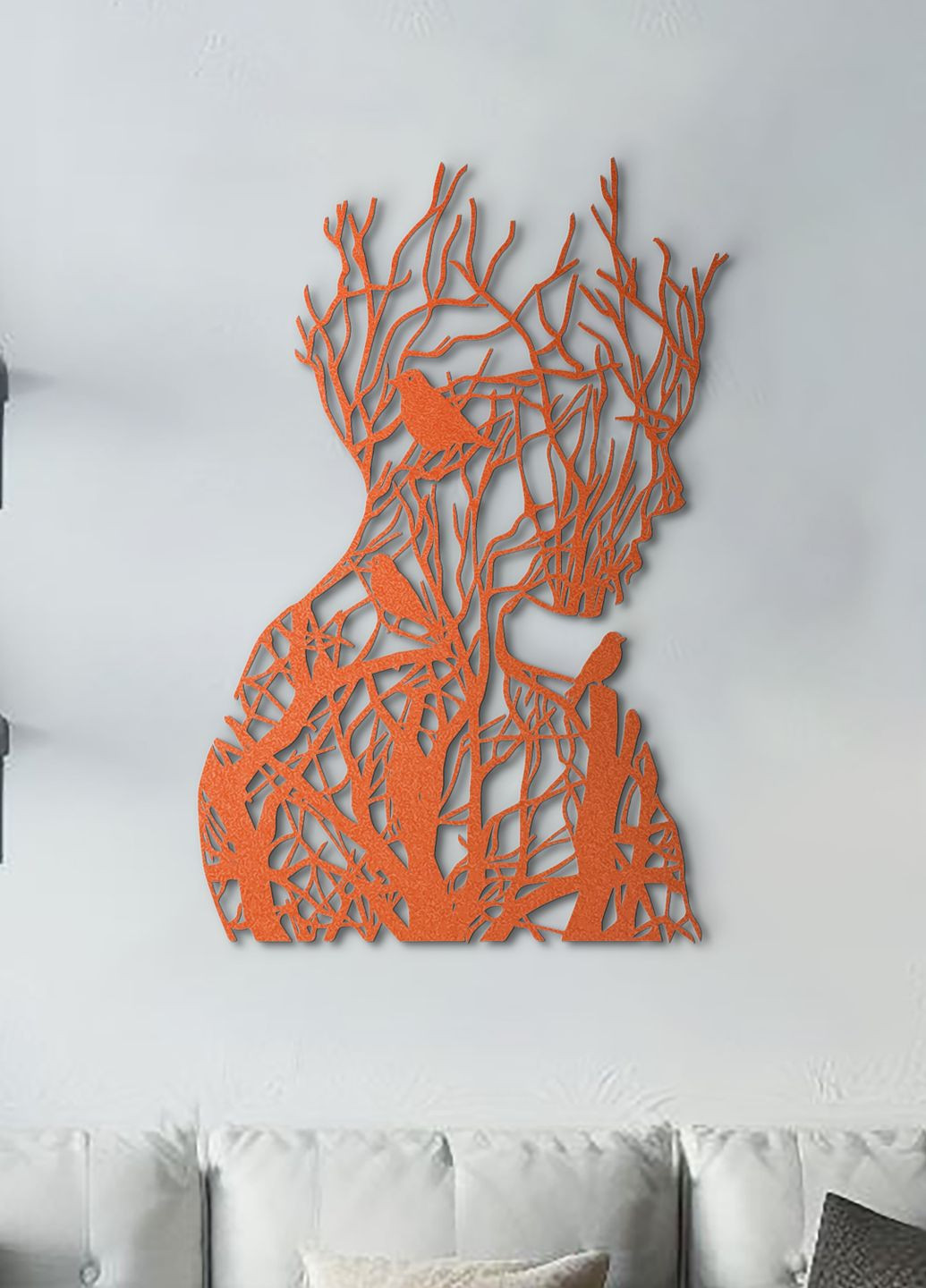 Декоративне панно на стіну, дерев'яний декор в кімнату "Мереживо дівчина з птахами", картина лофт 35х23 см Woodyard (292112348)