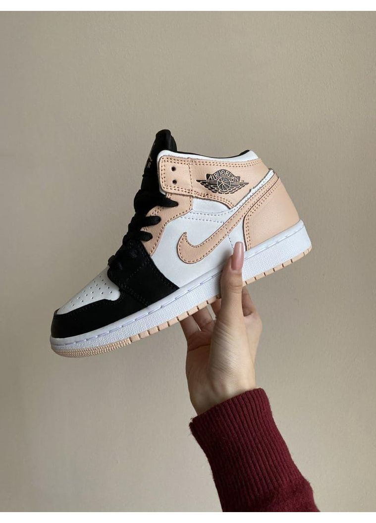 Рожеві Осінні кросівки чоловічі nike air jordan 1 retro high black white pink найк аір джордан No Brand