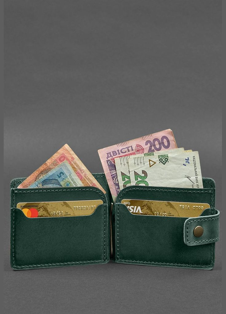 Шкіряне портмоне 13.1 затискач з хлястиком Зелений Crazy Horse (A-028264) BlankNote (328444666)