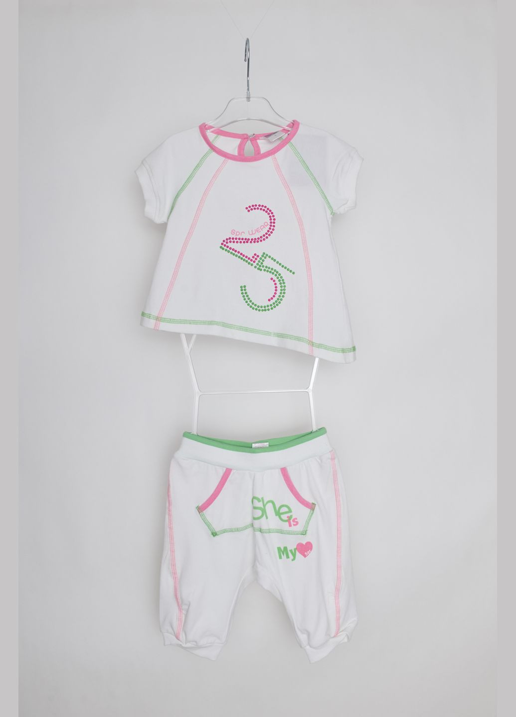 Белый летний комплект(футболка+штаны) 21382o47 бело-розовый Sprint