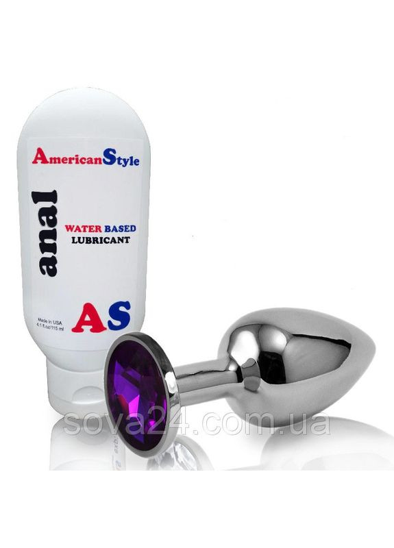 Анальна втулка M з фіолетовим стразом і лубрикантом Середня No Brand (340914256)