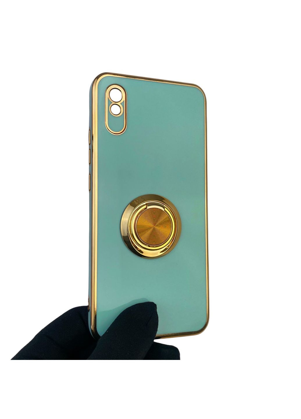 Чохол для Redmi 9A з кільцем-підставкою із золотою окантовкою на сяомі редмі 9а бірюзовий gs1 Xiaomi (366228427)