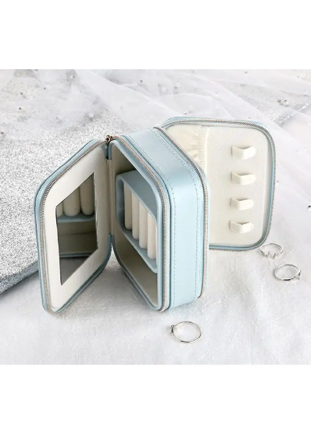 Шкатулка футляр короб бокс для хранения украшений драгоценностей с зеркальцем экокожа 12х5х8.5 см (479203-Prob) Голубая Unbranded (316173213)