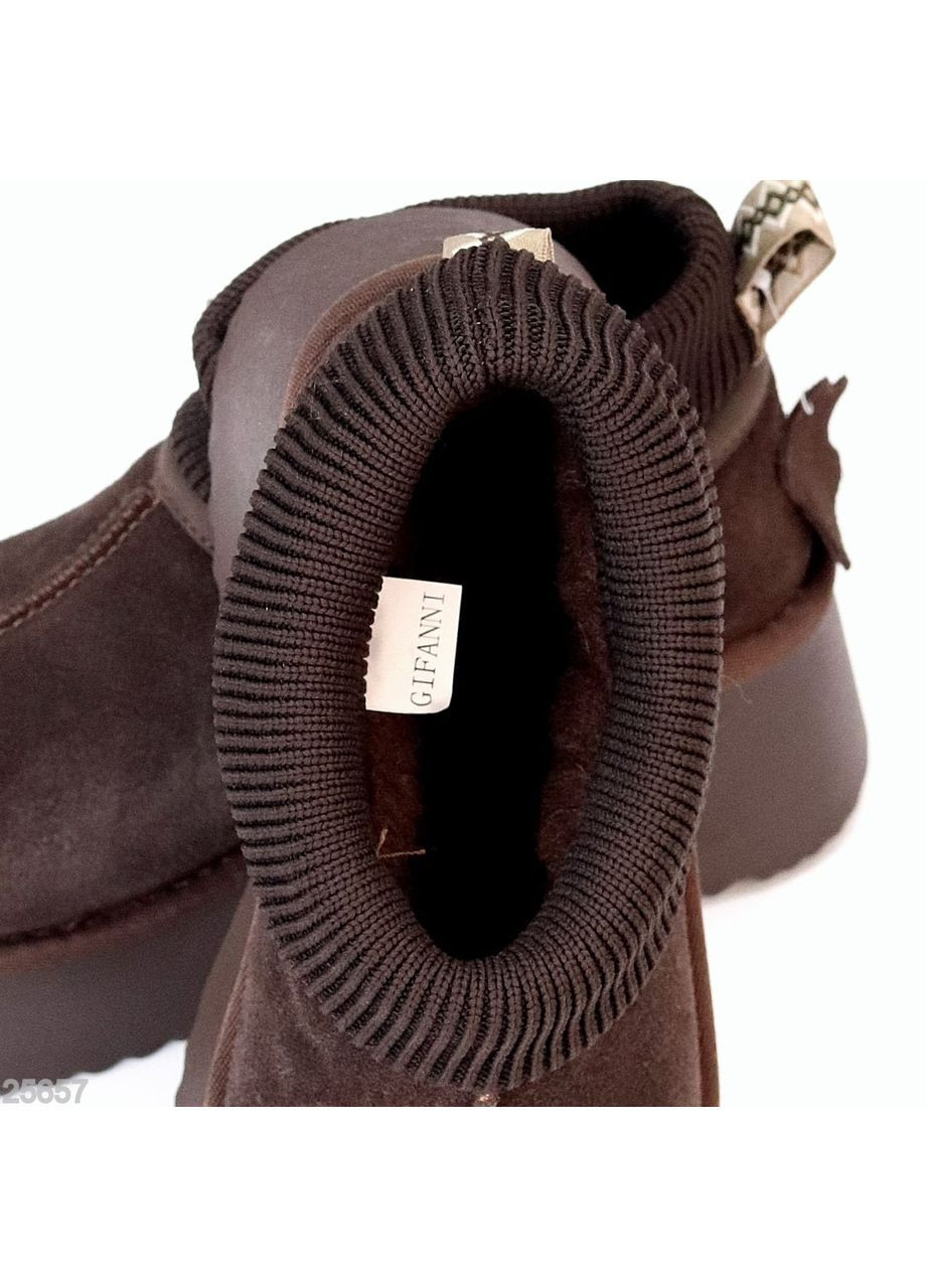 Угги Annika из натуральной замши и меха, шоколадные, зимние на платформе No Brand (364929574)