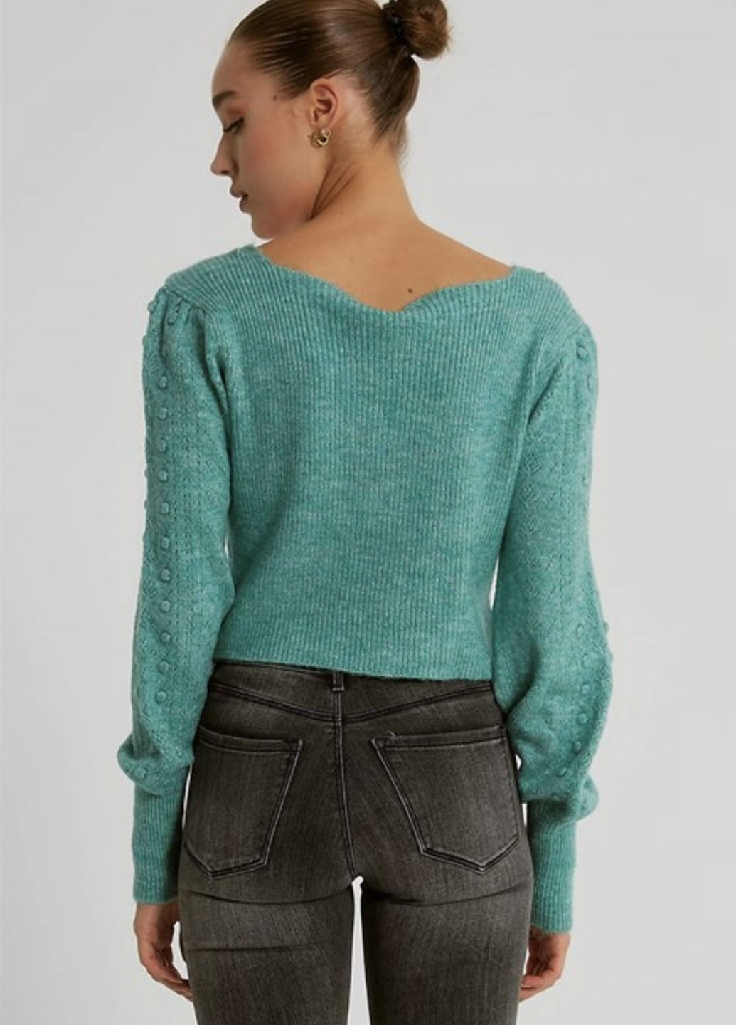 Бирюзовый демисезонный вязаный джемпер с акцентным вырезом джемпер Robin