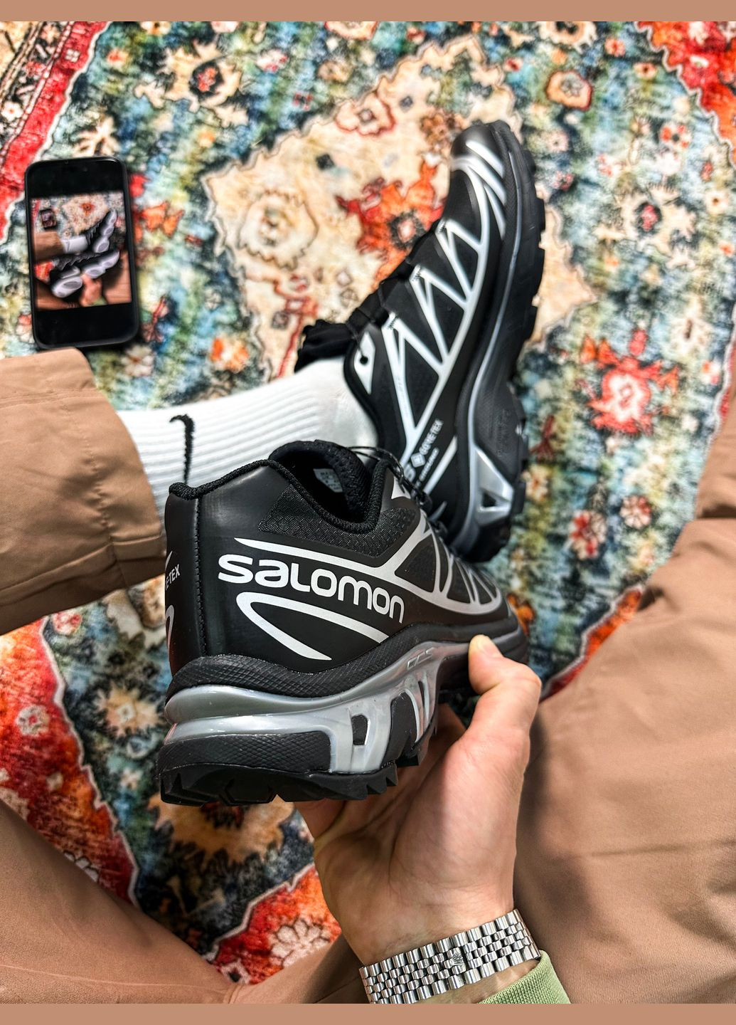 Черные демисезонные кроссовки мужские salomon xt-6 adv gore-tex black silver | саломон хт-6 черные No Brand