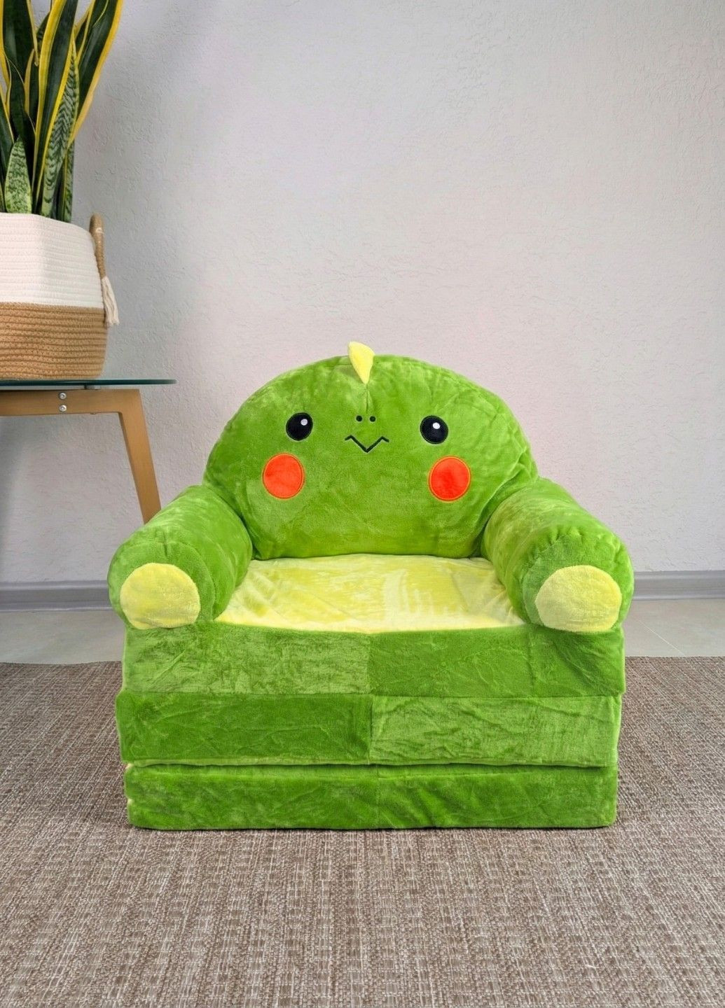 Детское кресло игрушка Динозавр зеленый плюшевое раскладное в кровать Lalapka (372166666)