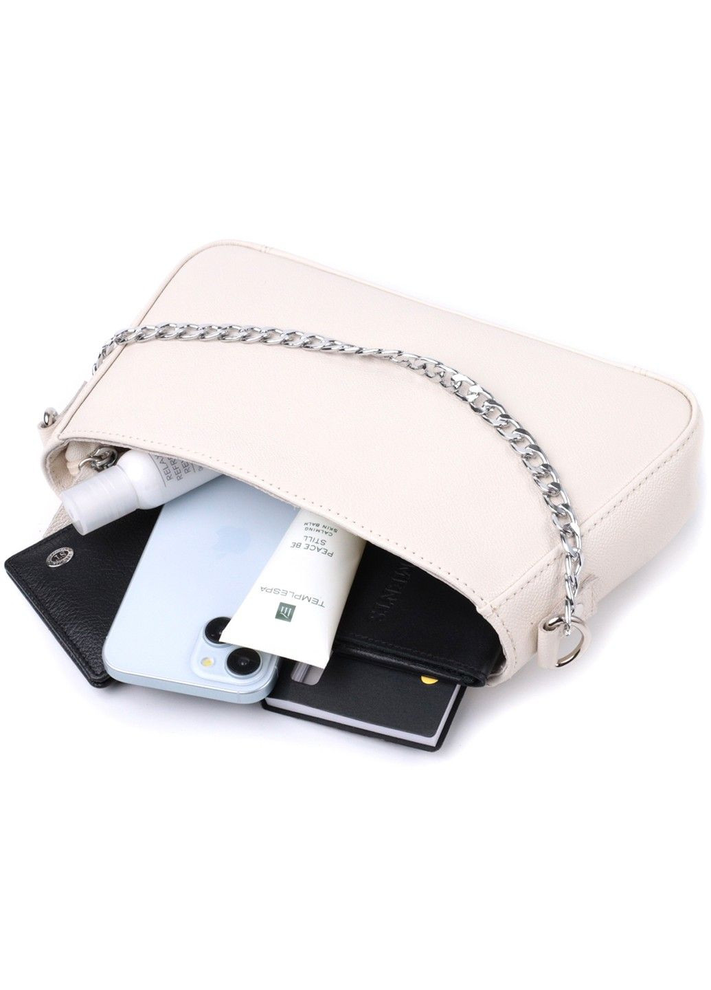 Сумка багет з ланцюжком і знімним ремінцем з натуральної шкіри 22835 Бежева Shvigel (307053965)