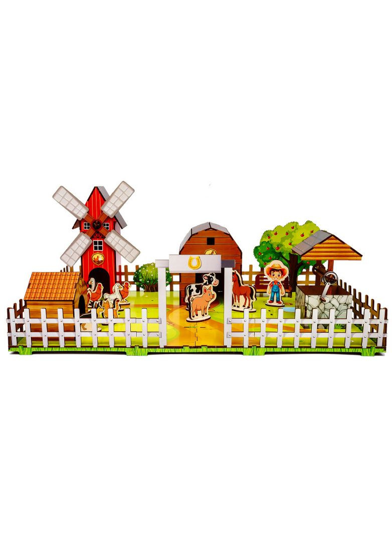 Конструктор Puz-00957 "Веселий фермер" 3D, дерев'яний, в коробці р.59х40х25 см PuzzleOK (362490317)